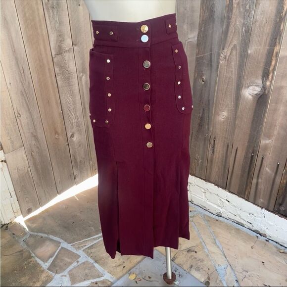 Zimmermann burgundy Midi  Skirt with gold buttons size 0 - Picture 1 of 11
